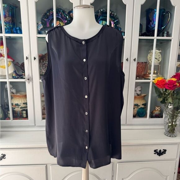 MICHAEL Michael Kors Tops - Michael Michael Kors Satin Sleeveless Blouse Size XL Navy Blue